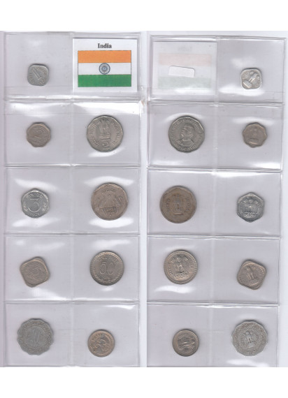 INDIA serie di 9 monete anni misti in buona conservazione